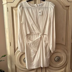 Long sleeve mini dress, cutout in middle; color cream, zippered back, cotton